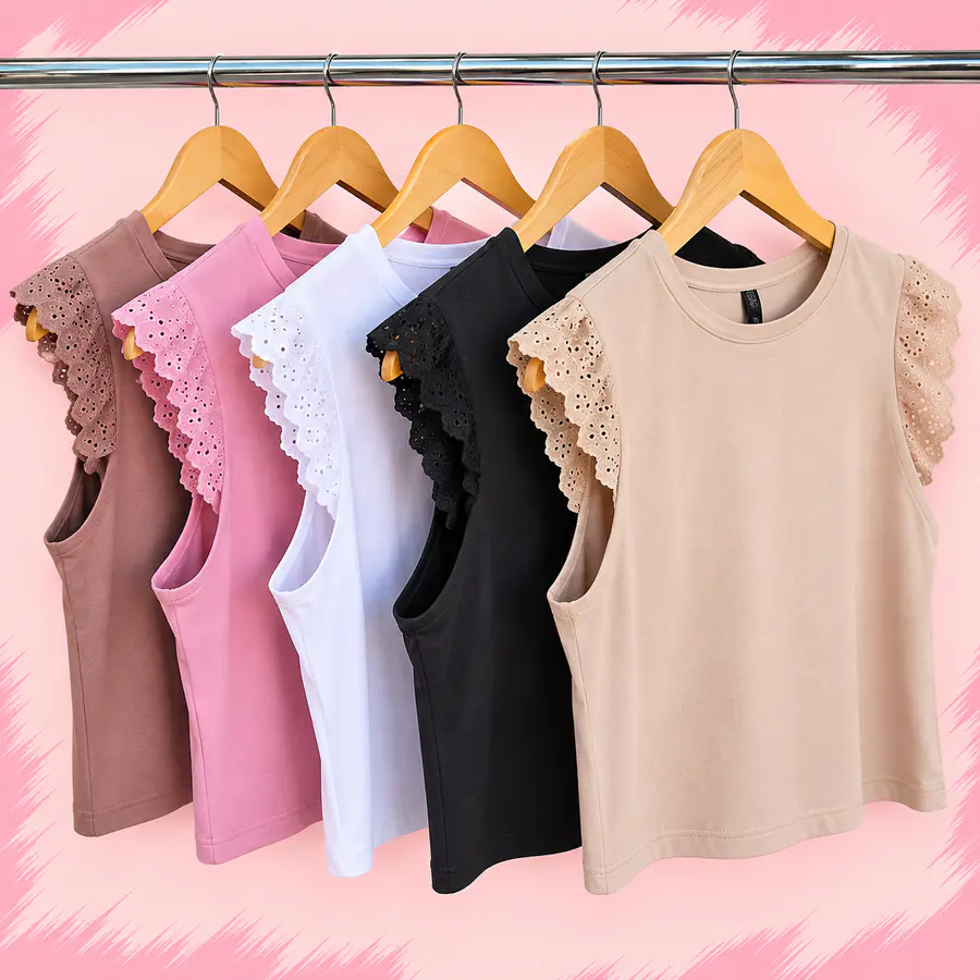 Remera mujer con mangas de broderie