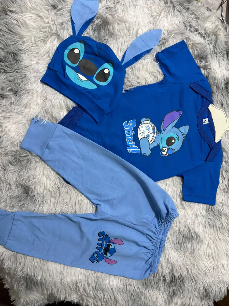 Conjunto infantil 3 piezas remera, pantalón y gorrito