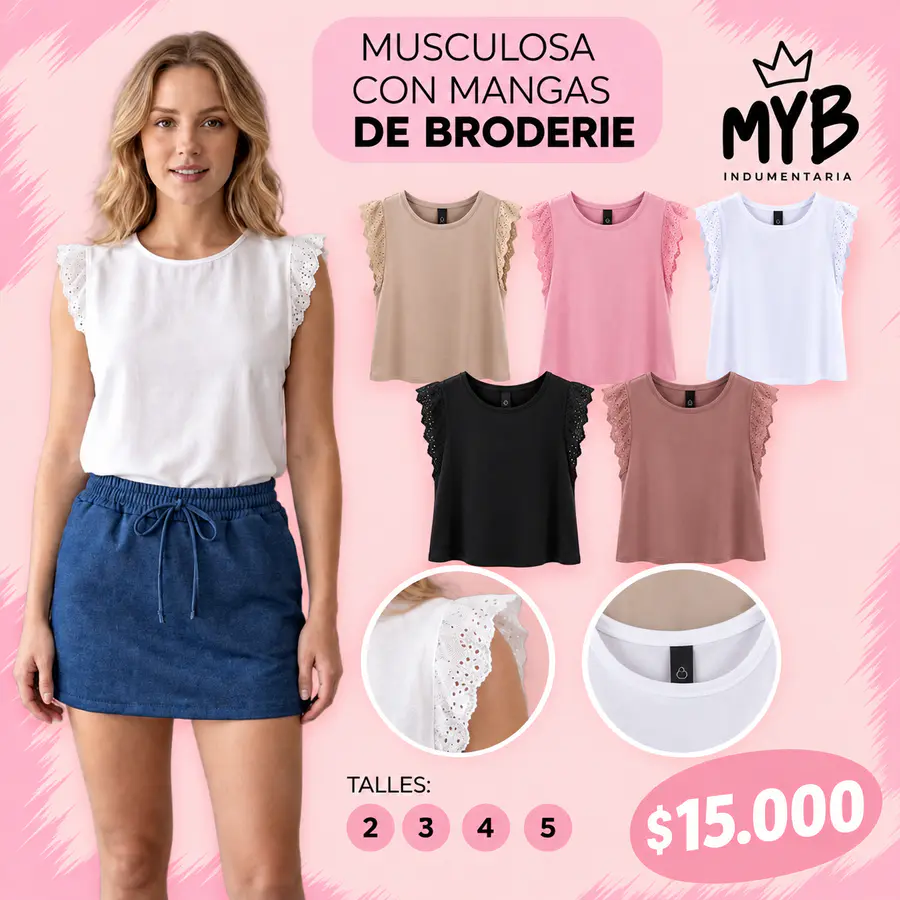 Musculosa mujer con mangas de broderie